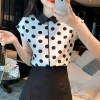 Real photos of polka dot chiffon shirts, short-sleeved ladies' summer 2022 new style, beautiful, fashionable and stylish little shirt trend Application Scenario